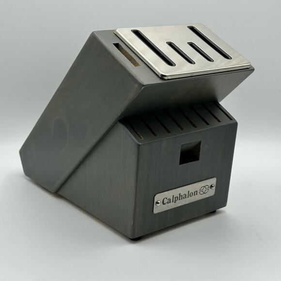 Calphalon Sharpening Knife Block 14 Slot Self Sharpen Gray Wood Finish NEW - Picture 1 of 7